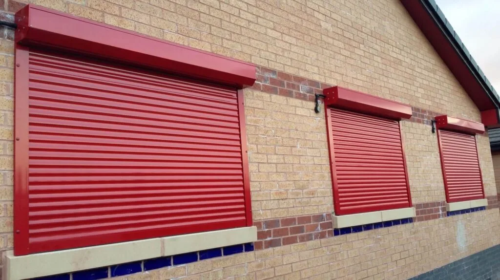 Electrically Operated Extruded Aluminium Roller Shutters 44mm Extruded Aluminium Roller Shutters in Red